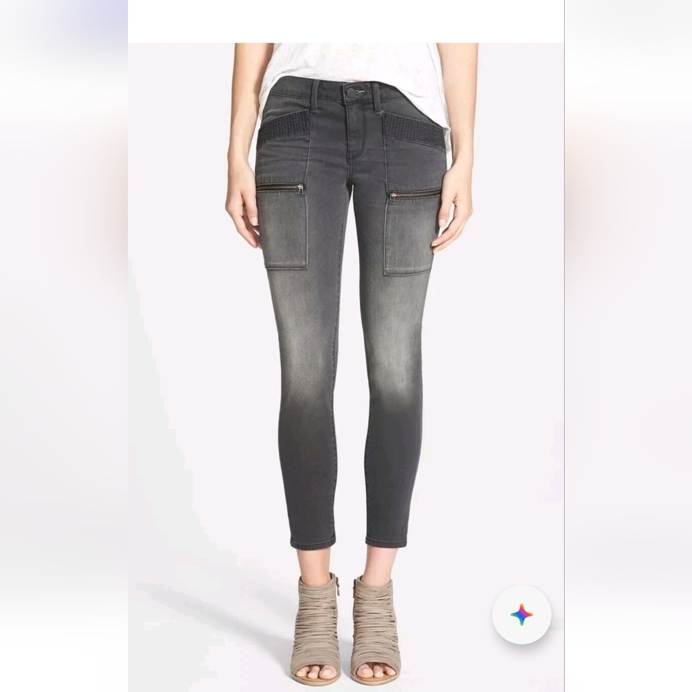 Treasures & Bond Moto Hand Sanded Charcoal Gray Stretch Skinny Ankle Jeans Sz 24